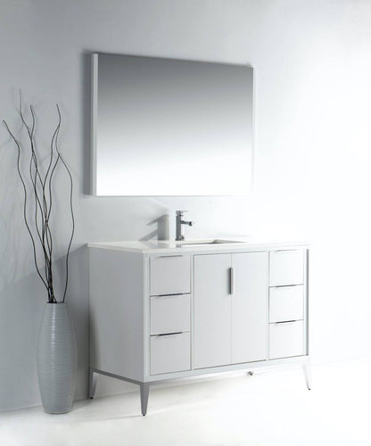 Kube Bath Divani 48" Floor Mount Bathroom Vanity With Quartz Countertop, Backsplash With 6 Drawers And 2 Doors - Renoz