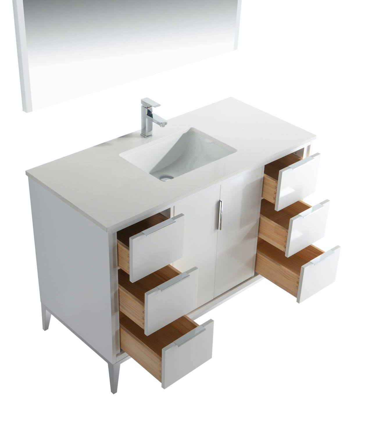 Kube Bath Divani 48" Floor Mount Bathroom Vanity With Quartz Countertop, Backsplash With 6 Drawers And 2 Doors - Renoz
