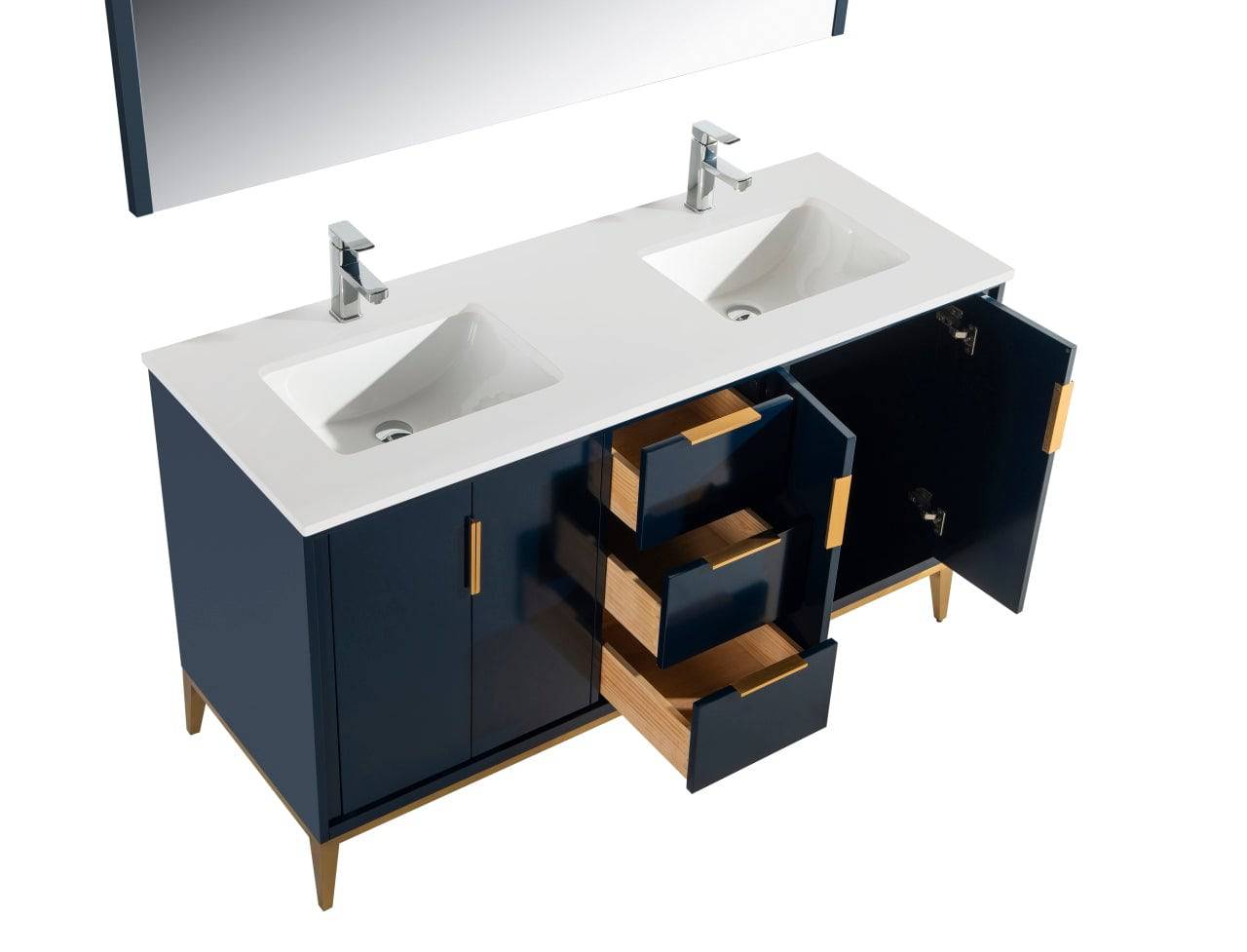 Kube Bath Divani 60" Floor Mount Double Sink Bathroom Vanity With Quartz Countertop , Backsplash and 4 Doors And 3 Drawers KD9960 - Renoz