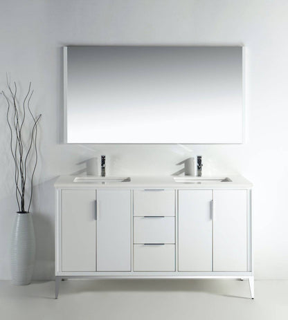 Kube Bath Divani 60" Floor Mount Double Sink Bathroom Vanity With Quartz Countertop , Backsplash and 4 Doors And 3 Drawers KD9960 - Renoz