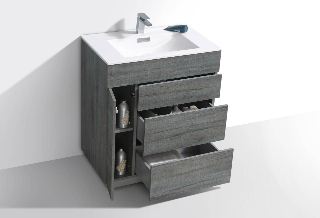 Kube Bath Milano 30" Single Sink Floor Mount Modern Bathroom Vanity - Renoz