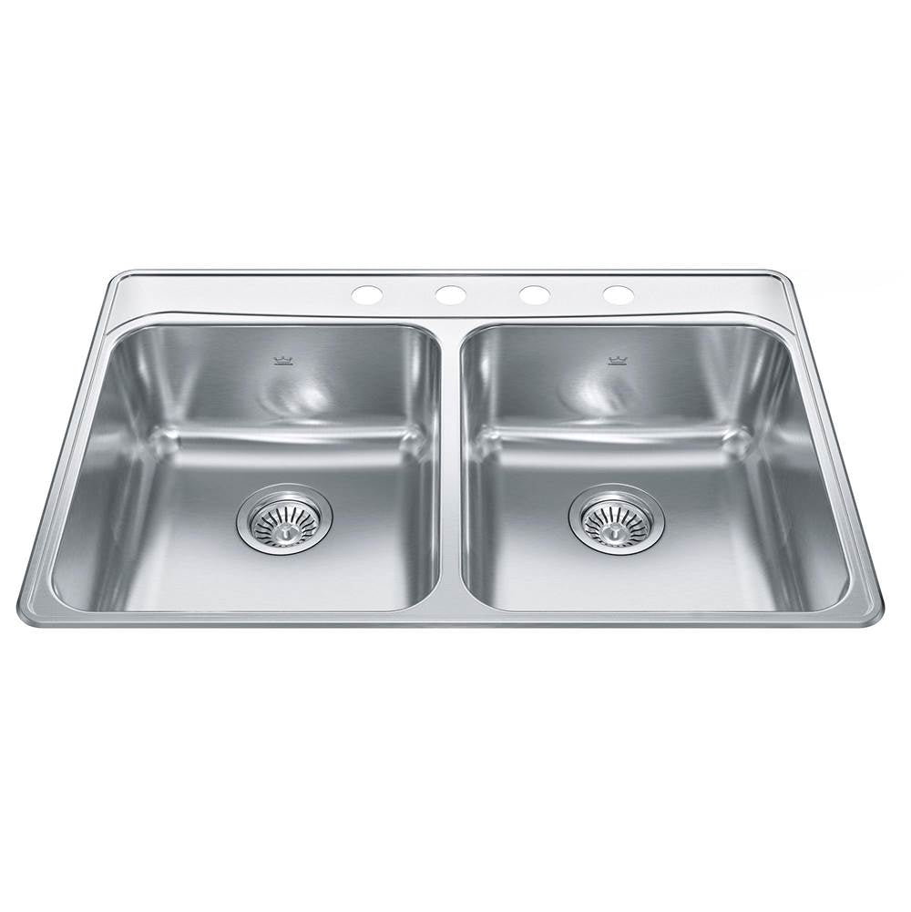 Kindred Creemore 33" x 22" Drop-in Double Bowl 4 Faucet Holes Stainless Steel Kitchen Sink