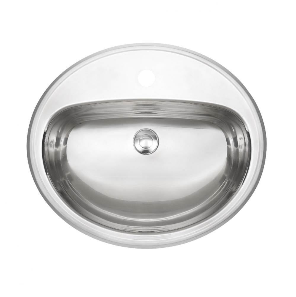 Kindred 21" x 18" Oval Single Hole Single Bowl Drop-in Bathroom Sink Stainless Steel