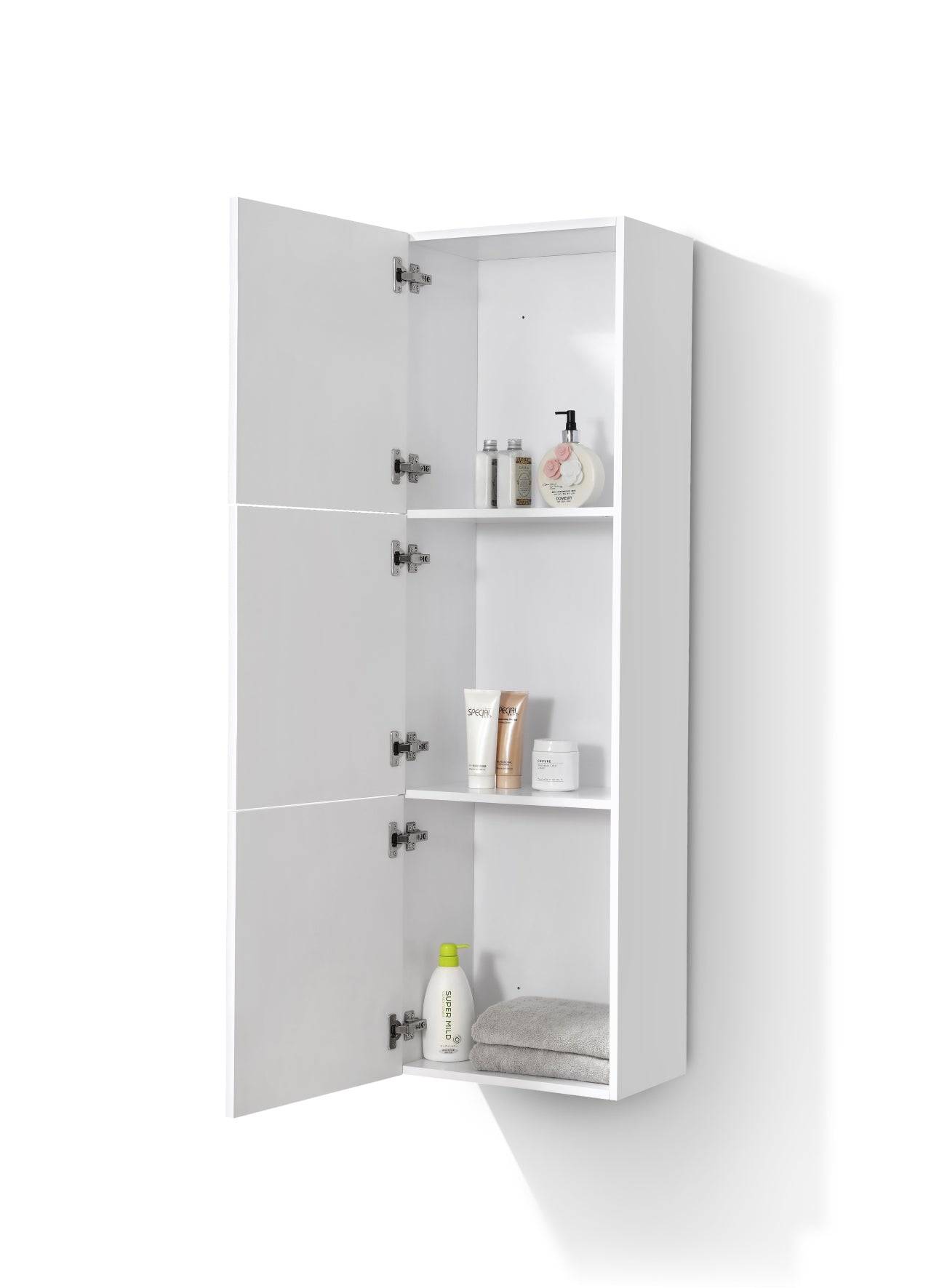 Kube Bath 18" x 59" Bathroom Acrylic Veneer Gloss White Linen Side Cabinet W/ 3 Large Storage Areas - Renoz