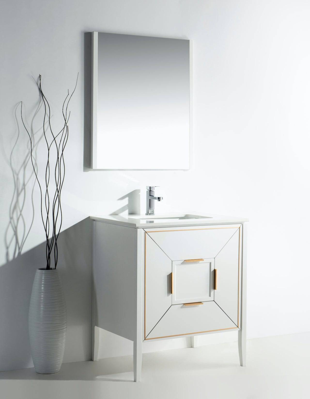 Kube Bath Vetro 30" Single Sink Floor Mount Bathroom Vanity With Quartz Countertop and Backsplash KV8830 - Renoz