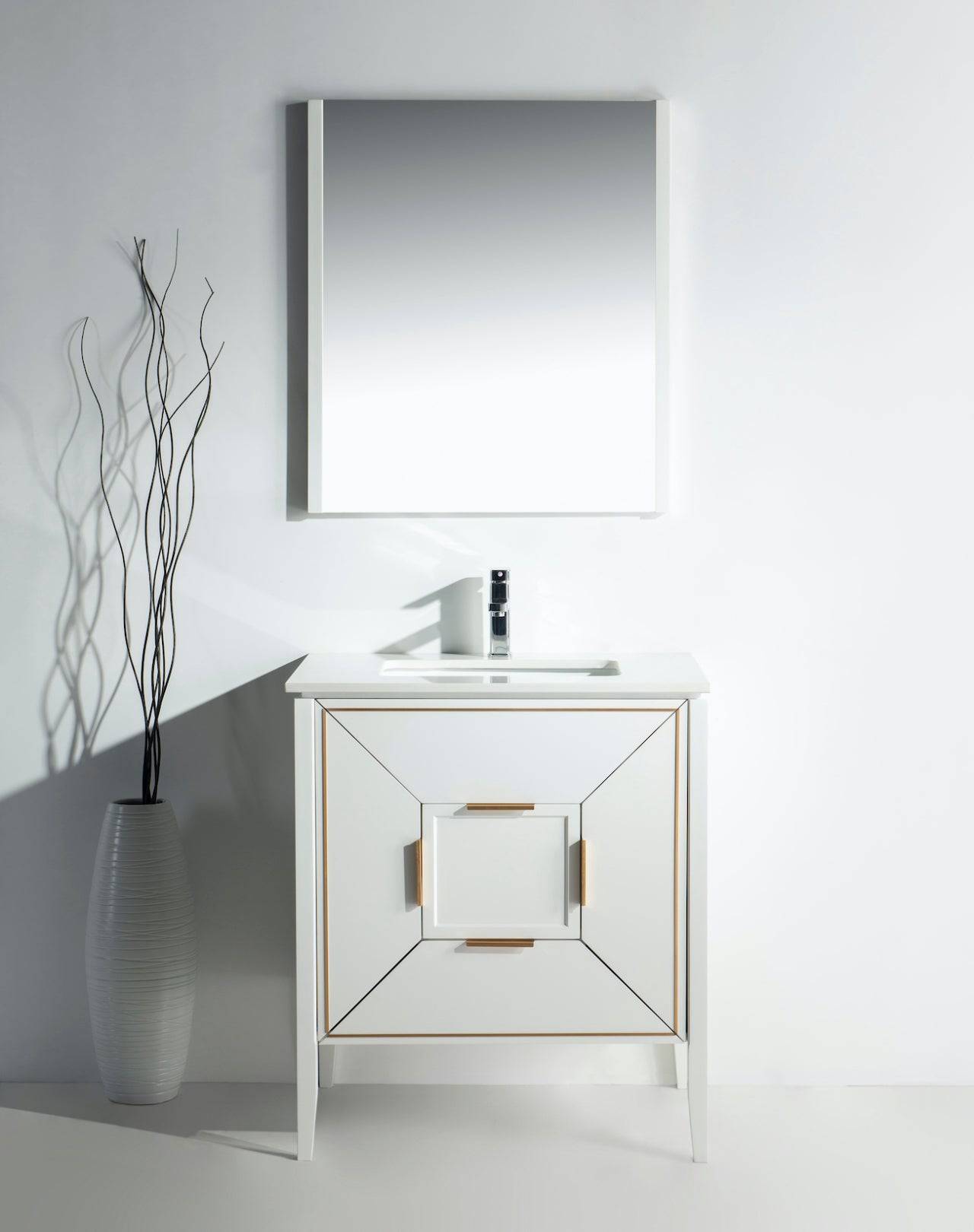 Kube Bath Vetro 30" Single Sink Floor Mount Bathroom Vanity With Quartz Countertop and Backsplash KV8830