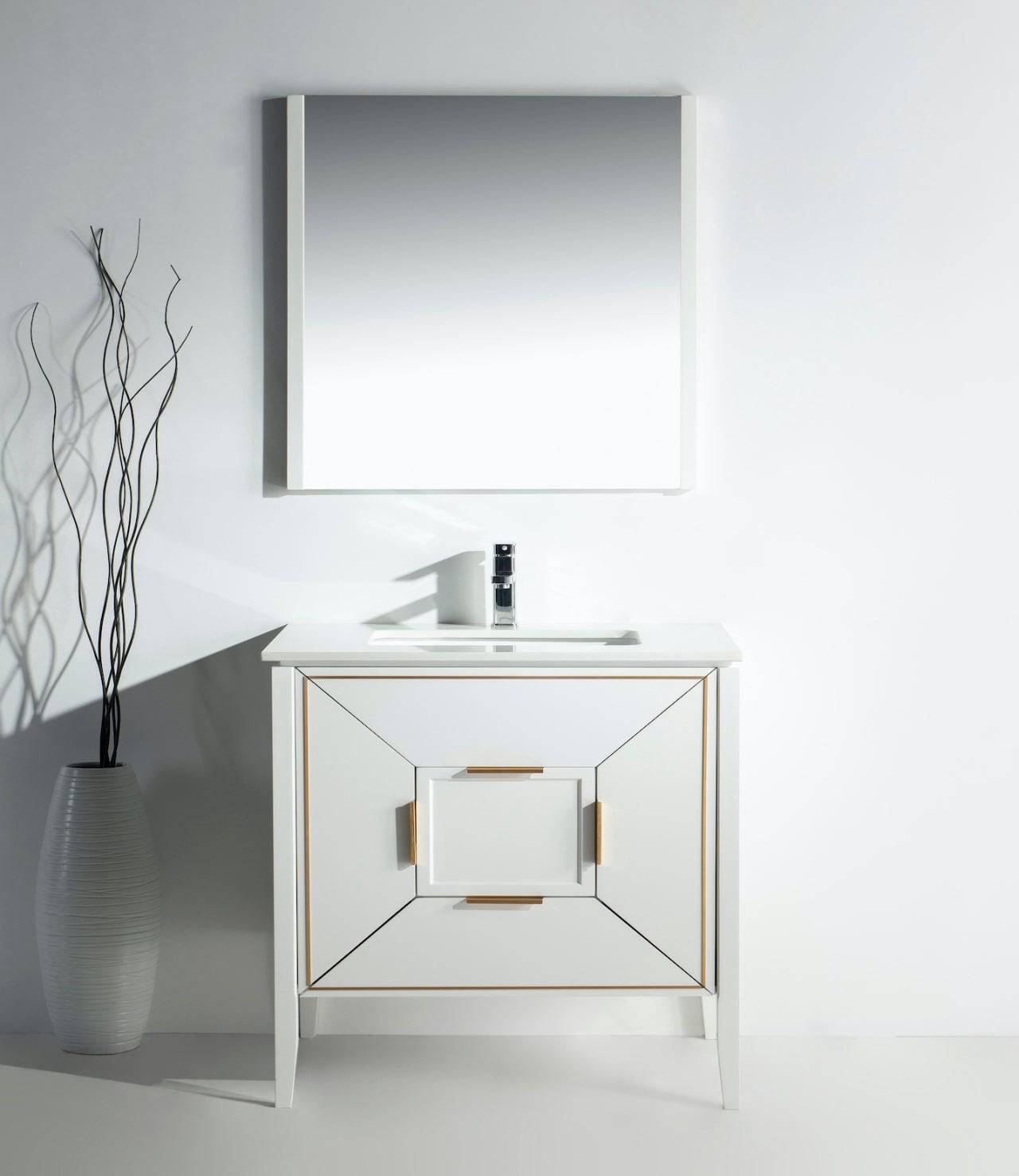 Kube Bath Vetro 36" Single Sink Floor Mount Bathroom Vanity With Quartz Countertop and Backsplash KV8836 - Renoz