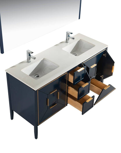 Kube Bath Vetro 60" Double Sink Floor Mount Bathroom Vanity With Quartz Countertop and Backsplash KV8860 - Renoz