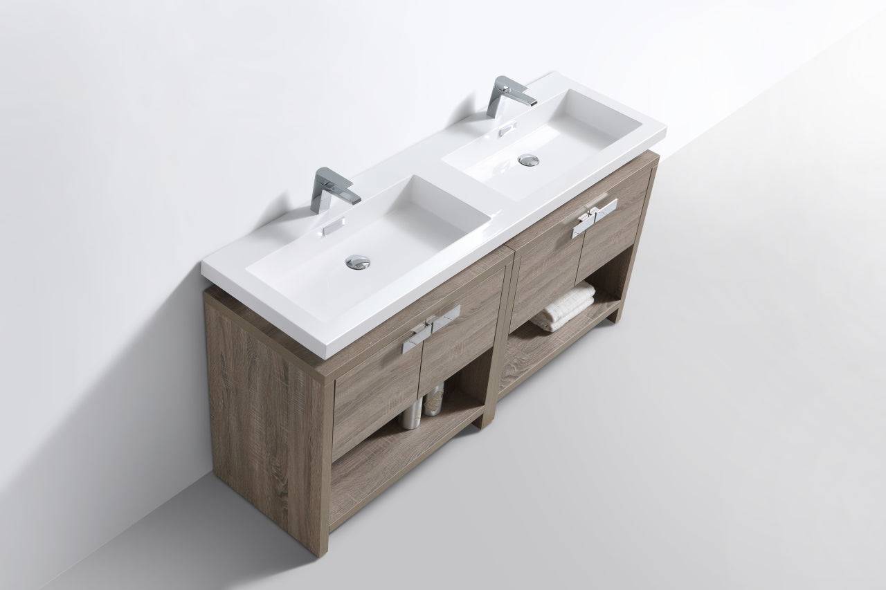 Kube Bath Levi 63" Floor Mount Double Sink Bathroom Vanity With 4 Doors and Double Cubby Hole - Renoz