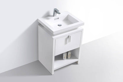 Kube Bath Levi 24" Floor Mount Single Sink Single Drawer Bathroom Vanity With Cubby Hole