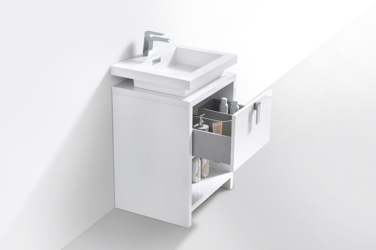 Kube Bath Levi 24" Floor Mount Single Sink Single Drawer Bathroom Vanity With Cubby Hole - Renoz