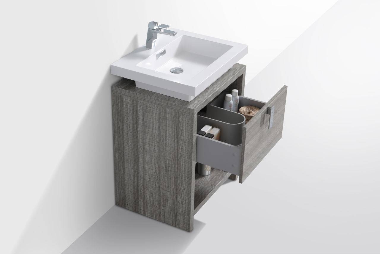 Kube Bath Levi 24" Floor Mount Single Sink Single Drawer Bathroom Vanity With Cubby Hole - Renoz