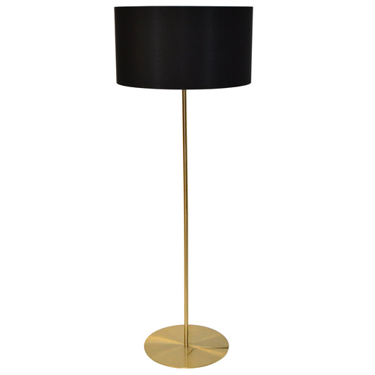 Dainolite 1 Light Drum Floor Lamp with Black Shade Aged Brass