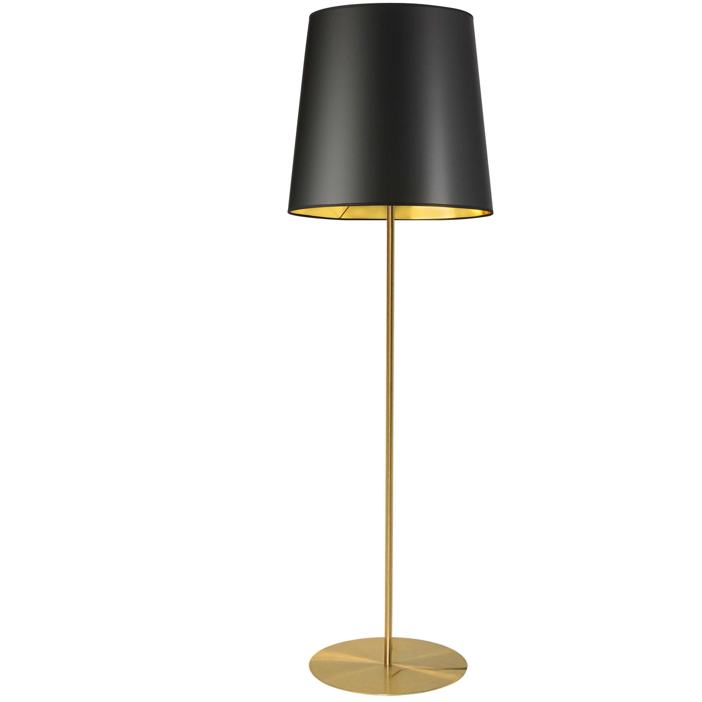 Dainolite 1 Light Aged Brass Floor Lamp w/ Black/Gold Drum Shade