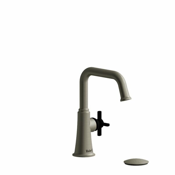 Riobel Momenti 8 5/8" Modern Single Hole Lavatory Faucet .5 GPM- Brushed Nickel And Black With Cross Handles