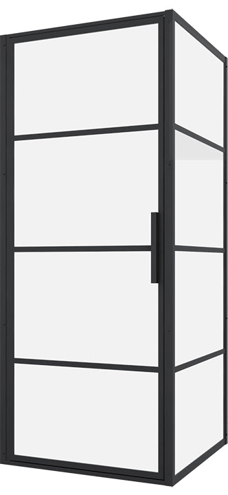Porte de douche pivotante 32" Zitta Materia alcôve noir cadre transparent et noir avec retour 32"