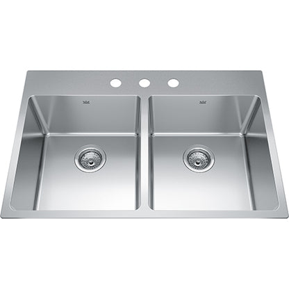 Kindred Brookmore 32.87" x 22" Drop in Double Bowl 3 Faucet Hole Stainless Steel Kitchen Sink