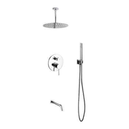 Kube Bath Aqua Rondo Shower Set With Ceiling Mount 12" Rain Shower, Handheld and Tub Filler Chrome - Renoz