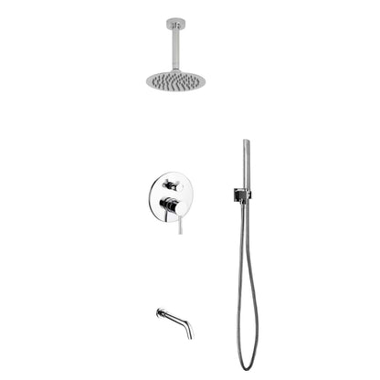 Kube Bath Aqua Rondo Shower Set With Ceiling Mount 8" Rain Shower, Handheld and Tub Filler Chrome - Renoz