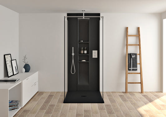Zitta Roc Slate Matte Black Rectangular Shower Base Center Drain Resin 48" x 36" x1" With Integrated Tilling Flanges
