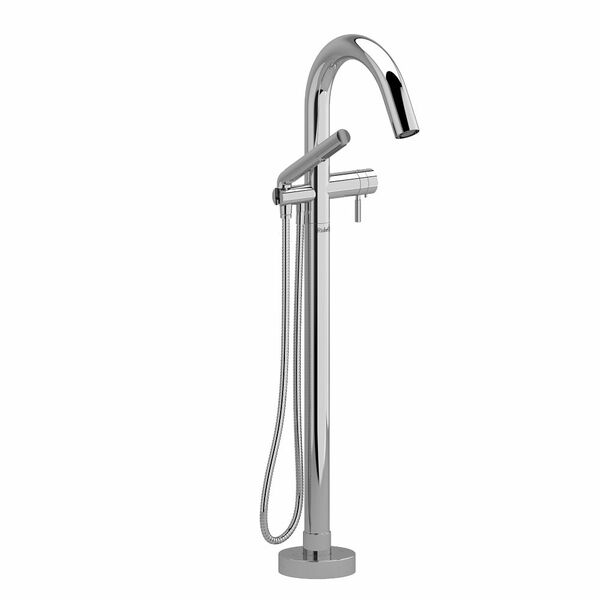 Riobel Riu 2-Way Type T (Thermostatic) Coaxial Floor-Mount Tub Filler With Hand Shower- Chrome With Knurled Lever Handles