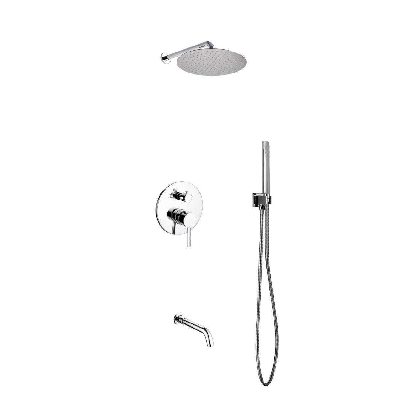 Kube Bath Aqua Rondo Shower Set With 12" Rain Shower, Handheld and Tub Filler Chrome - Renoz