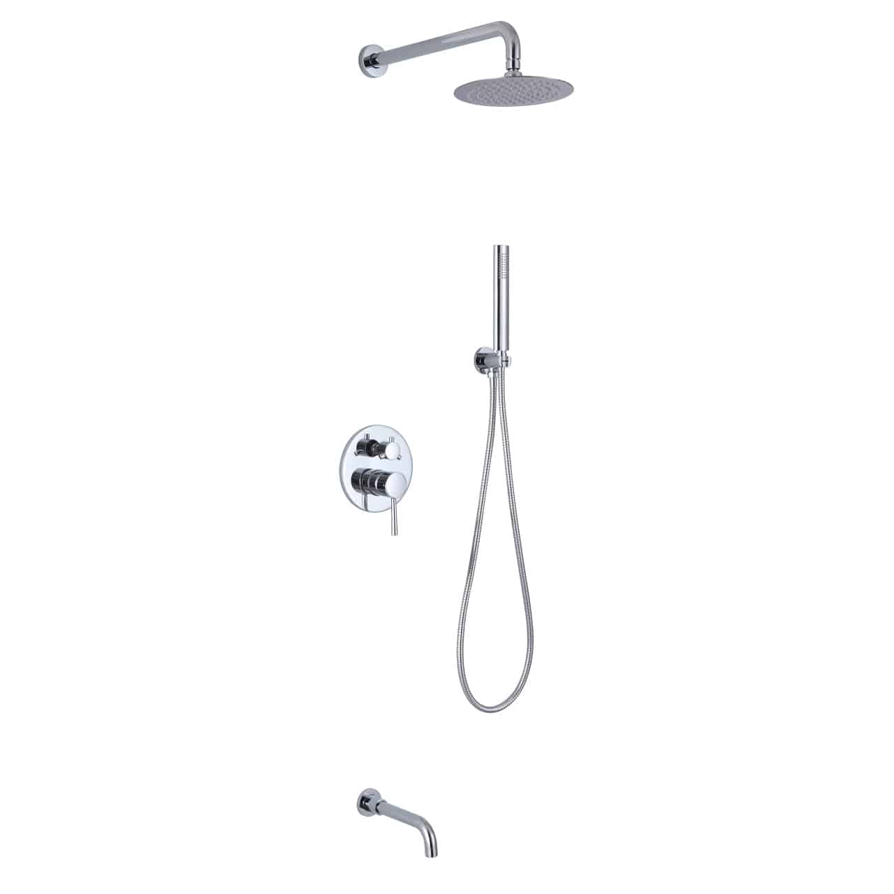 Kube Bath Aqua Rondo Shower Set With 8" Rain Shower, Handheld and Tub Filler Chrome - Renoz