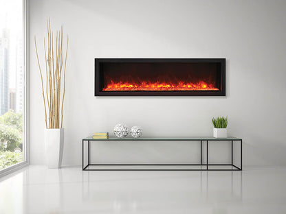 Amantii / Remii 55″ Wide and Extra Slim Indoor or Outdoor Built-in Only Electric Fireplace With Black Steel Surround