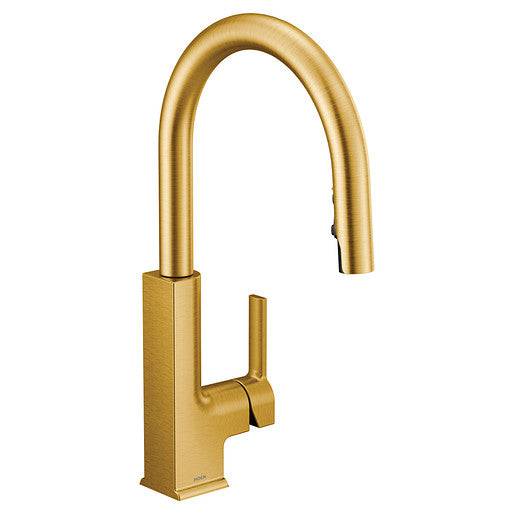 Moen STo 17" One-Handle High Arc Pulldown Kitchen Faucet Brushed Gold - Renoz