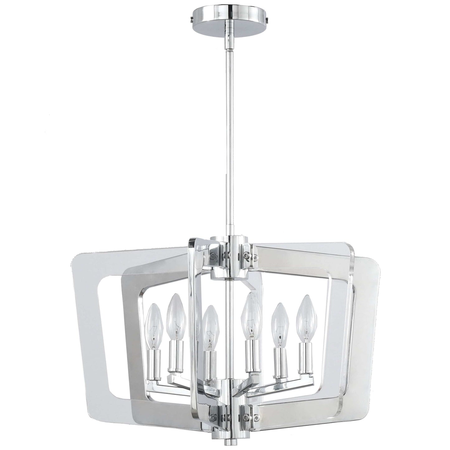 Dainolite 6 Light Chandelier in Polished Chrome Finish with Chrome and Clear Acrylic Arms
