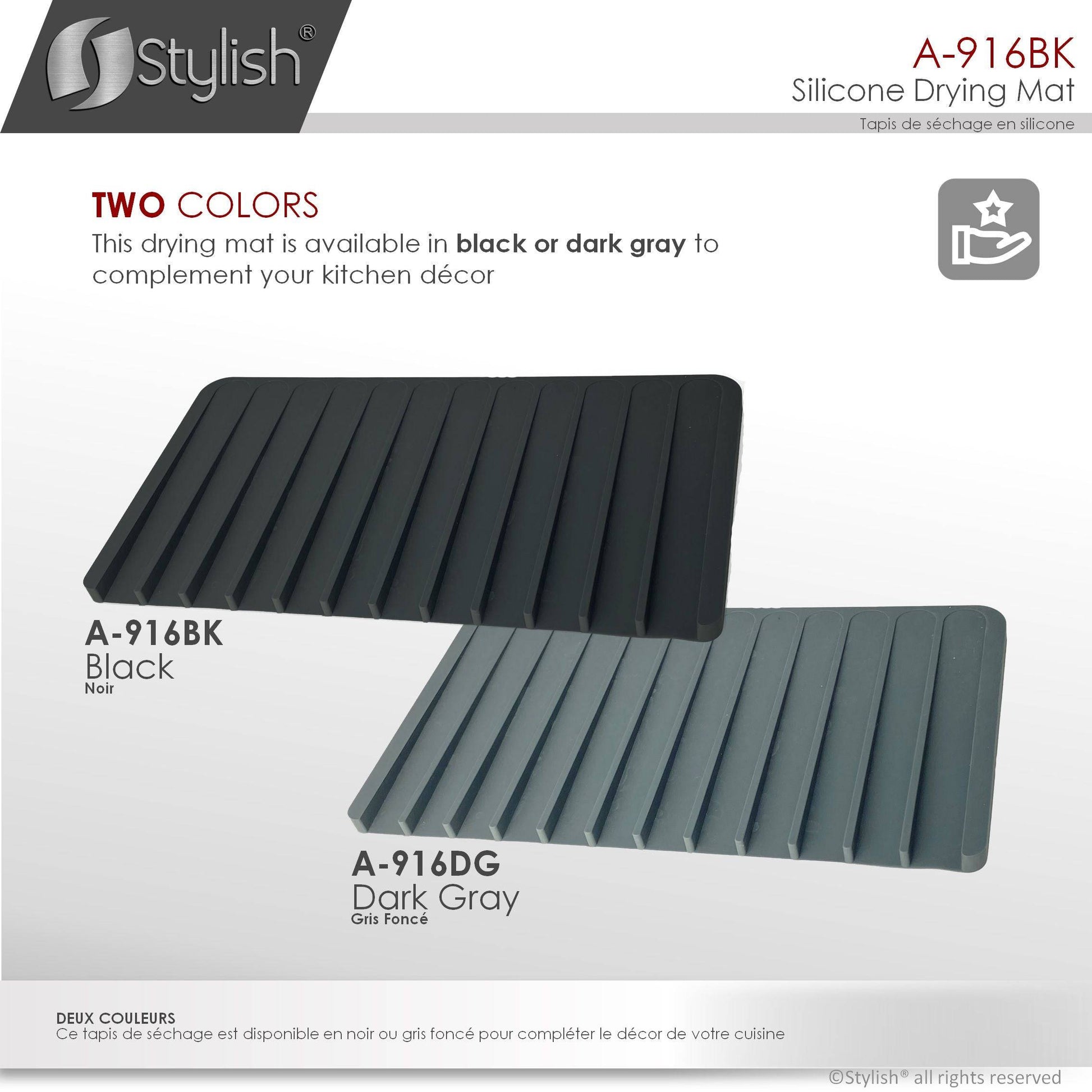 Stylish Silicone Drying Mat and Trivet - Black