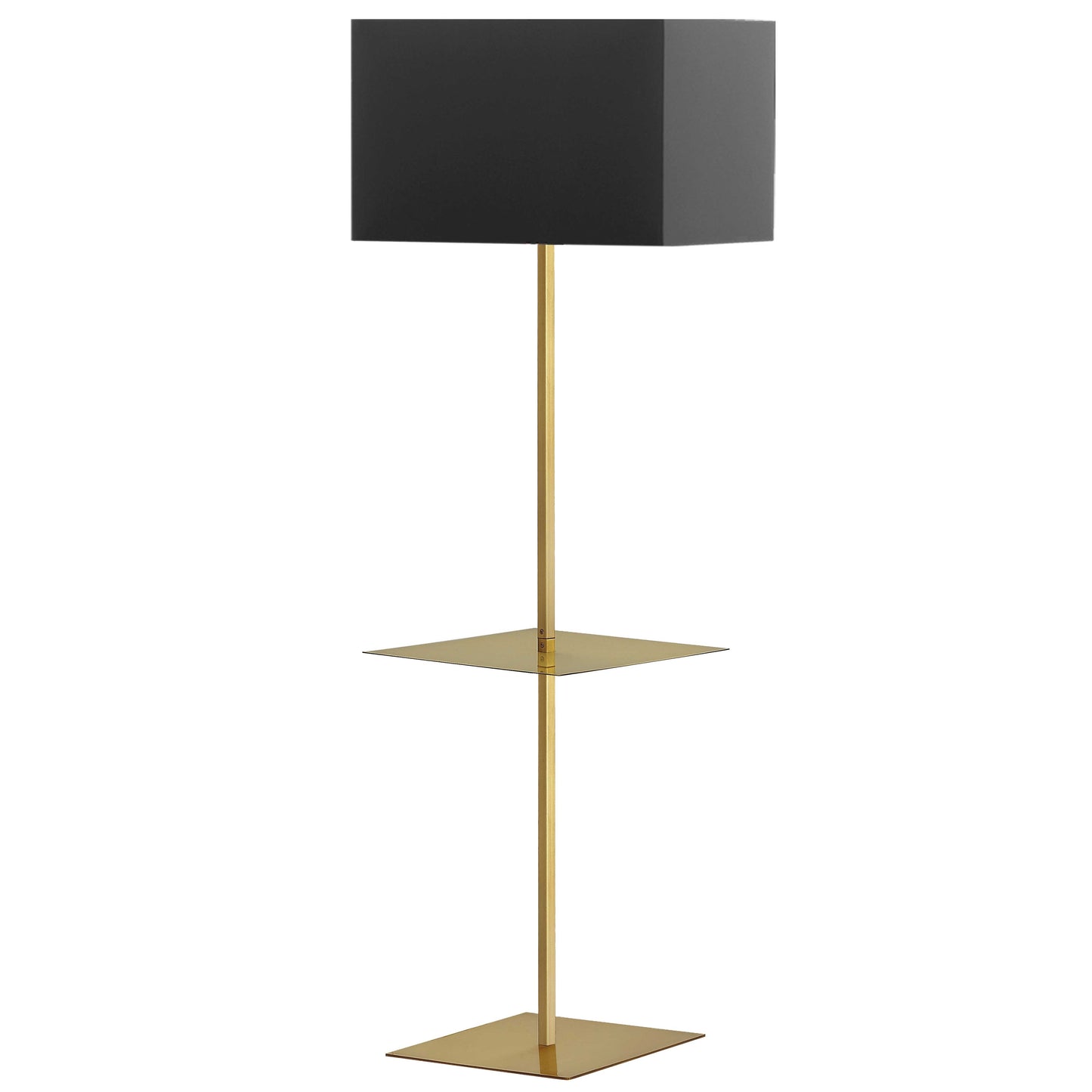 Dainolite 1 Light Incandescent Square Base with Square Shelf, Aged Brass with Black Shade Floor Lamp