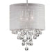 Dainolite 3-Light Incandescent Crystal Pendant in Polished Chrome Finish with Silver Organza Shade