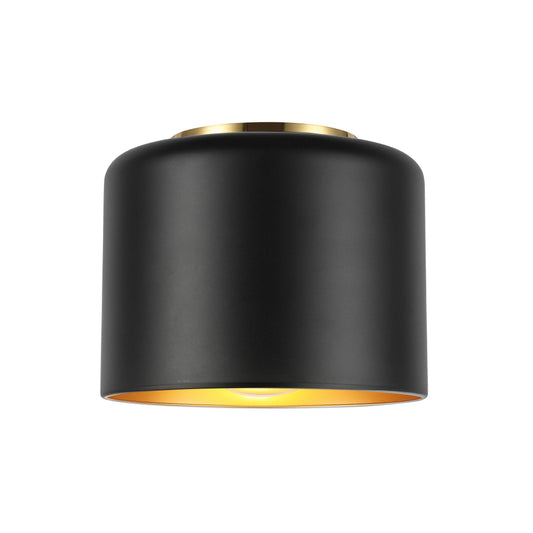 Dainolite 1 Light Incandescent Flush Mount, Aged Brass w/ Matte Black &Gold Shade - Renoz