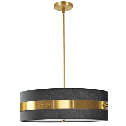 Dainolite 4 Light Incandescent Pendant Aged Brass Finish with Black Shade 22 inch