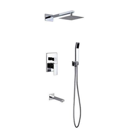 Kube Bath Aqua Piazza Shower Set With 8" Square Rain Shower, Tub Filler and Handheld - WR200TFHH3V - Renoz