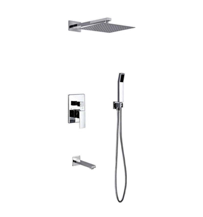 Kube Bath Aqua Piazza Shower Set With 12" Square Rain Shower, Handheld and Tub Filler Chrome - Renoz