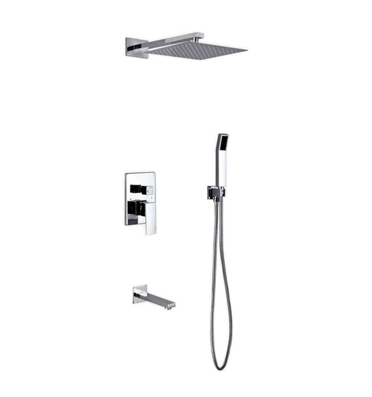 Kube Bath Aqua Piazza Shower Set With 12" Square Rain Shower, Handheld and Tub Filler Chrome - Renoz