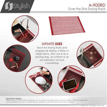 Stylish 20" Over the Sink Roll-up Drying Rack Red A-900RD - Renoz