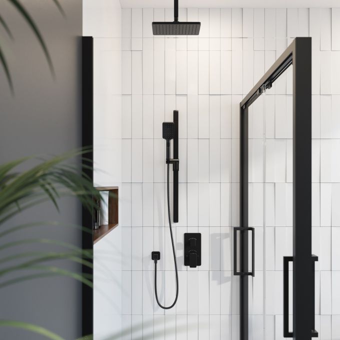 Kalia - Kareo TD3 (Valve Not Included) : Aquatonik T/P With Diverter Shower System With Vertical Ceiling Arm - Matte Black