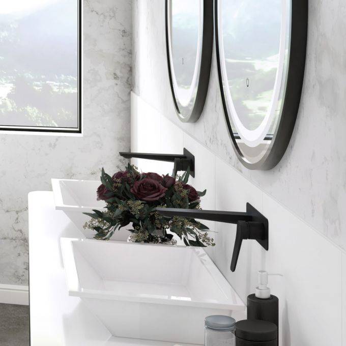 Kalia MOROKA 7.18" Wall Mount Bathroom Faucet With Pop Up Drain with Overflow- Black