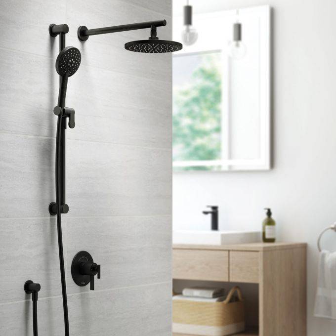 Kalia RoundOne TCD1 (Valve Not Included) AQUATONIK T/P Coaxial Shower System with Wall Arm- Matte Black