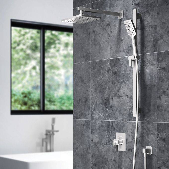 Kalia SquareOne TCD1 (Valve Not Included) AQUATONIK T/P Coaxial Shower System with 10-1/4" Shower Head and Wall Arm- Pure Nickel PVD