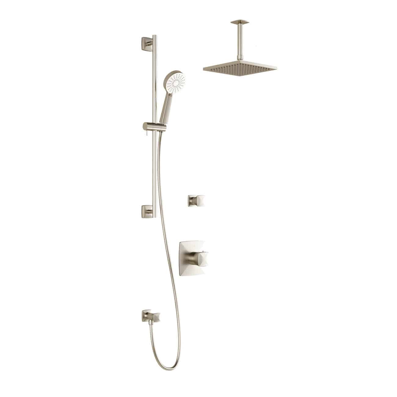 Kalia UMANI T2 (Valves Not Included) AQUATONIK T/P Shower Kit System with Vertical Ceiling Arm and 8" Square Rain Shower Head- Brushed Nickel PVD