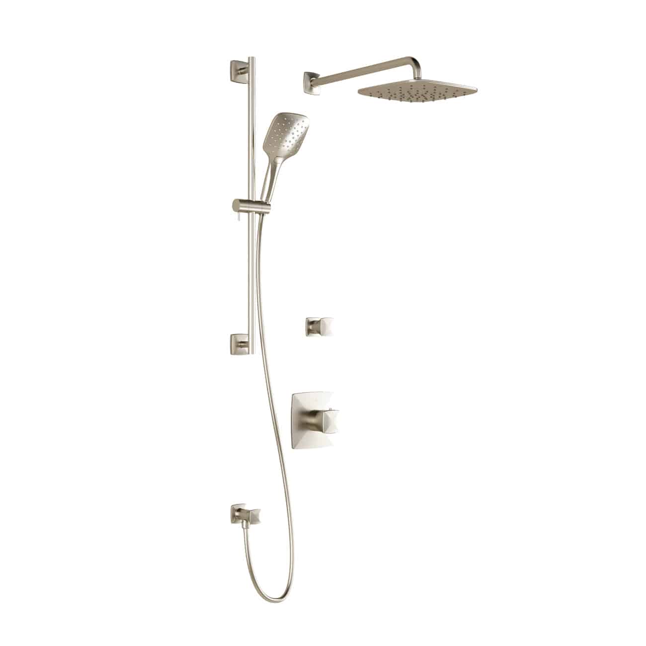 Kalia UMANI T2 PLUS (Valves Not Included) AQUATONIK T/P Shower System with Wall Arm and 9" Square Rain Shower Head- Brushed Nickel PVD