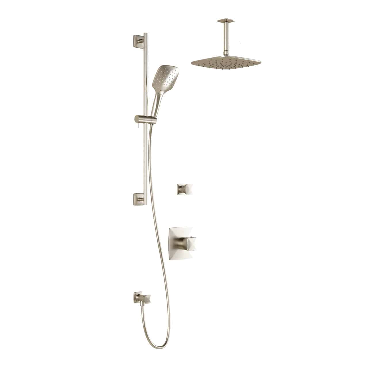 Kalia UMANI T2 PLUS (Valves Not Included) AQUATONIK T/P Shower Kit System with Vertical Ceiling Arm and 9" Square Rain Shower Head- Brushed Nickel PVD