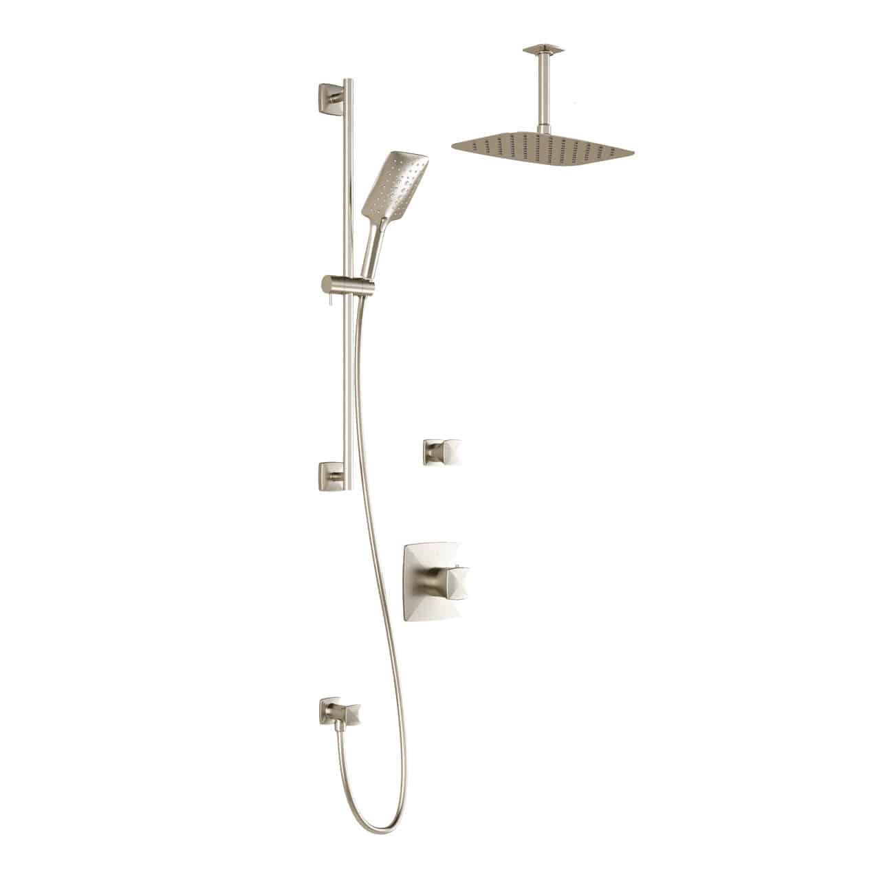 Kalia UMANI T2 PREMIA (Valves Not Included) AQUATONIK T/P Shower System with Vertical Ceiling Arm and 12" Rectangle Rain Shower Head- Brushed Nickel PVD