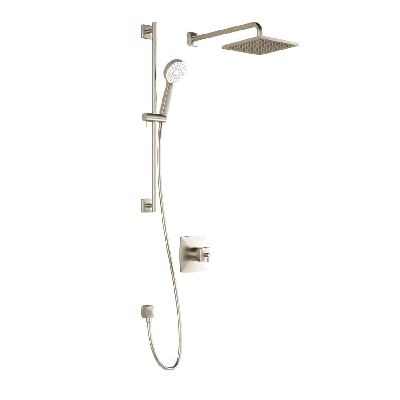Kalia UMANI TCD1 AQUATONIK T/P Coaxial Shower System with 8" Square Shower Head, Round Hand Shower and Wall Arm Brushed Nickel PVD