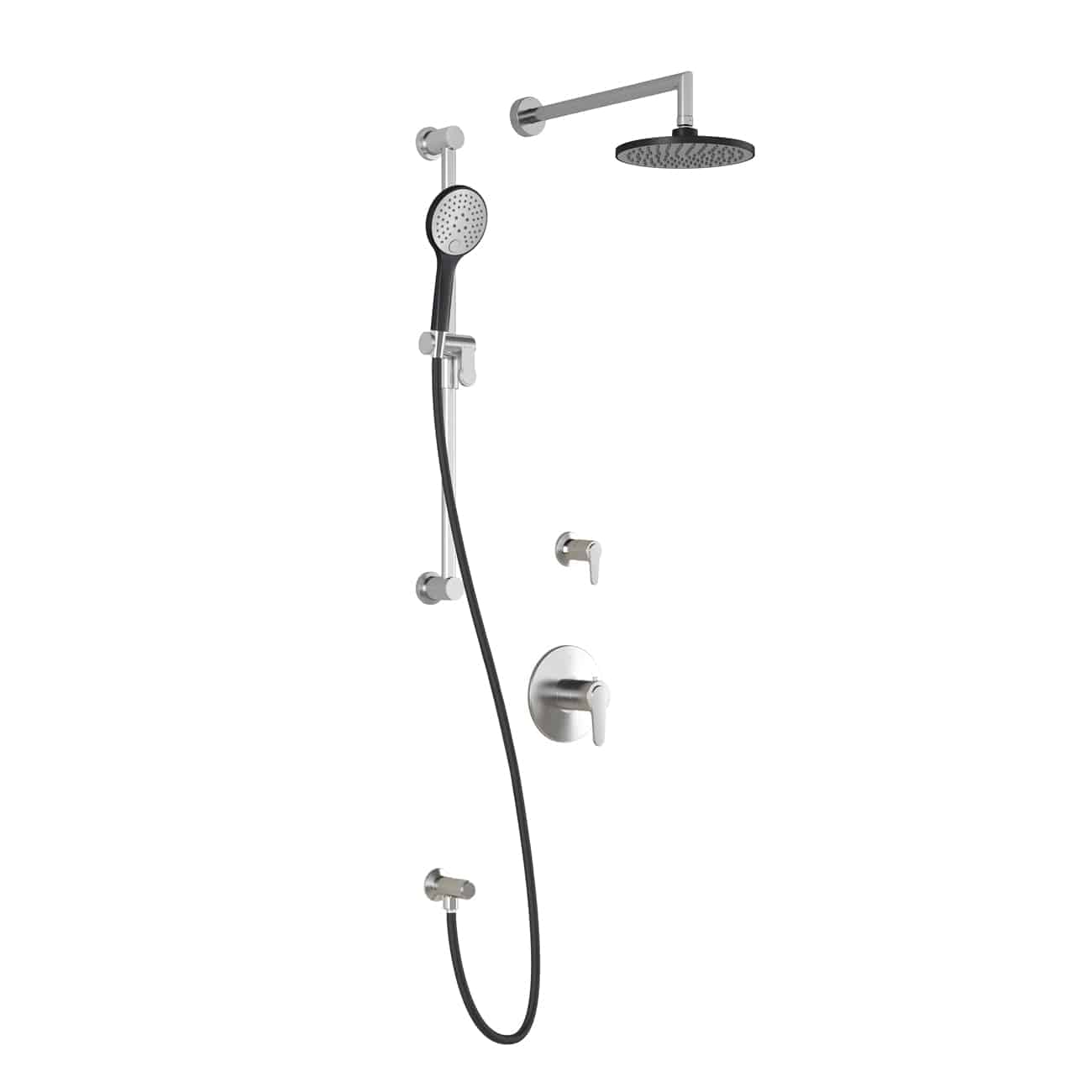 Kalia KONTOUR T2 AQUATONIK T/P Shower Kit System with Wall Arm and 8" Round Rain Shower Head- Black/Chrome