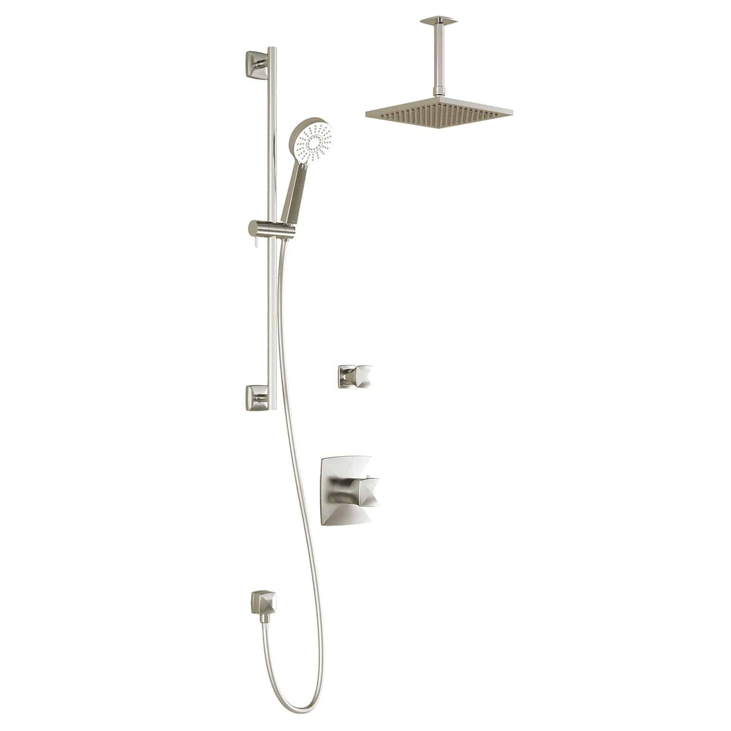 Kalia UMANI TD2 AQUATONIK T/P Shower System with 8" Square Shower Head Round Hand Shower and Vertical Ceiling Arm- Brushed Nickel PVD
